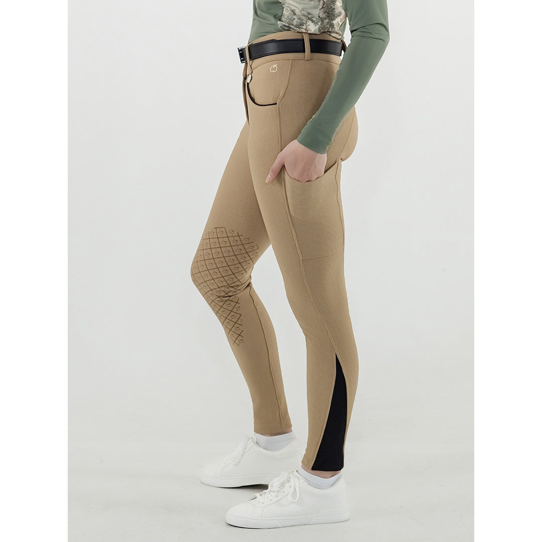 Dapplebay Pro Ribbed Silicone Knee Patch Breeches-Heritage Tan