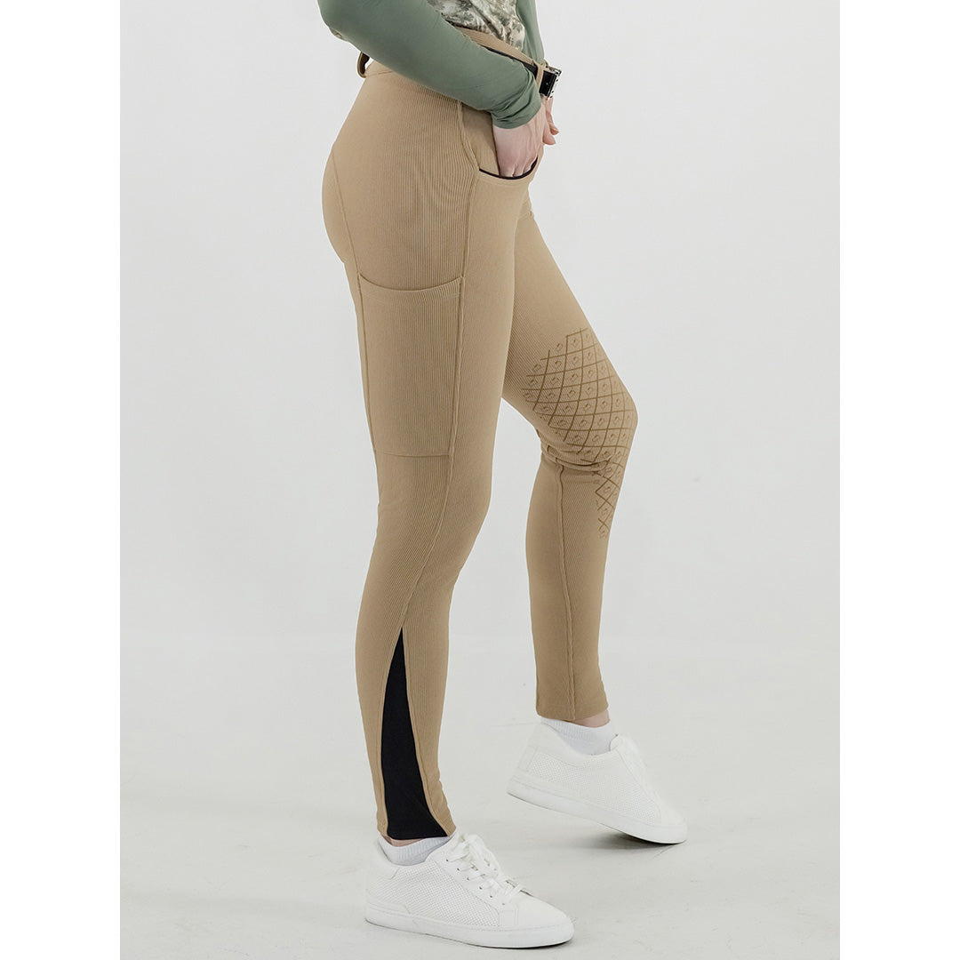 Dapplebay Pro Ribbed Silicone Knee Patch Breeches-Heritage Tan