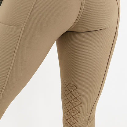 Dapplebay Pro Ribbed Silicone Knee Patch Breeches-Heritage Tan