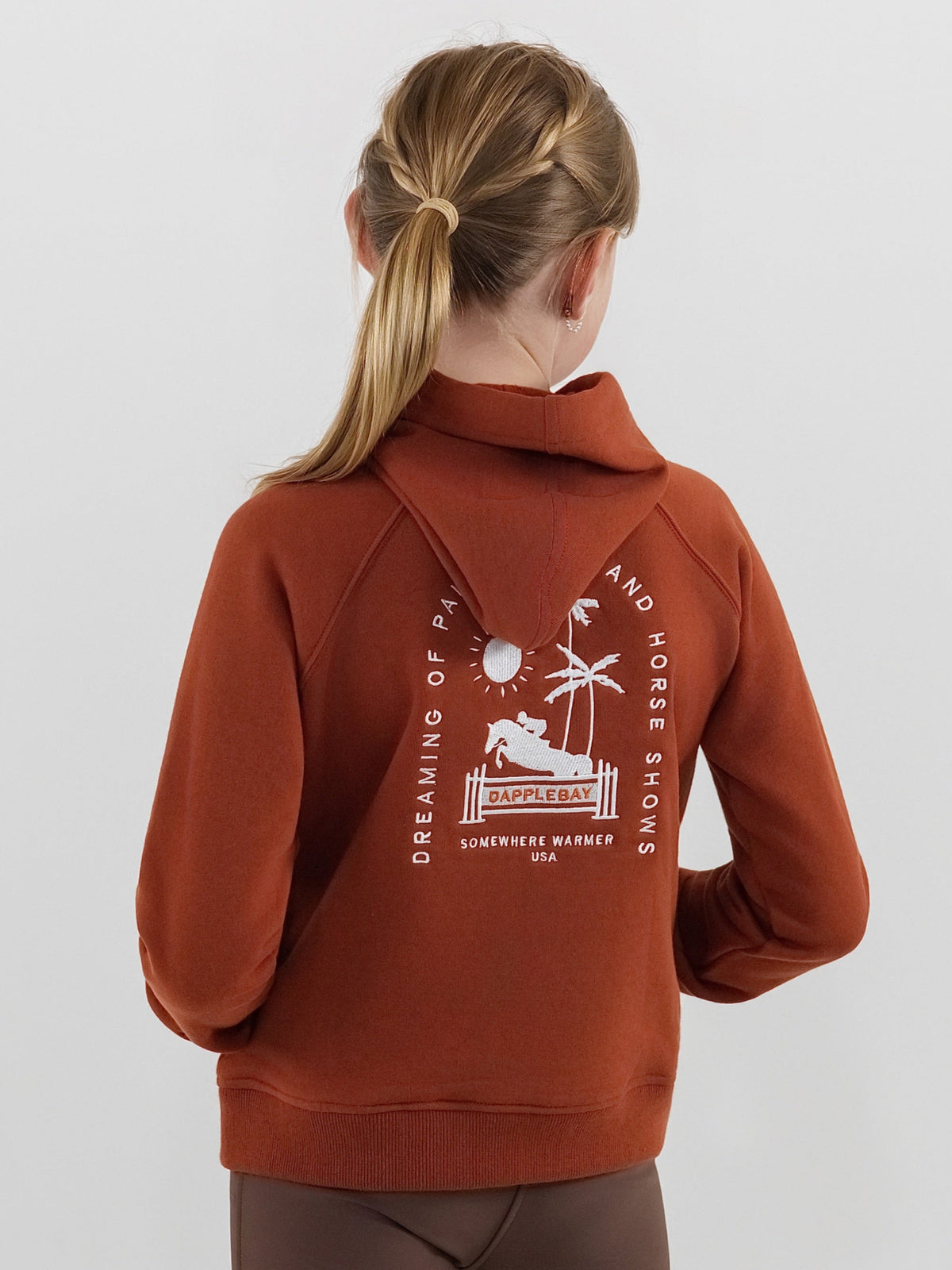 Dapplebay Kids Palm Trees &amp; Horse Shows Hoodie-Rust