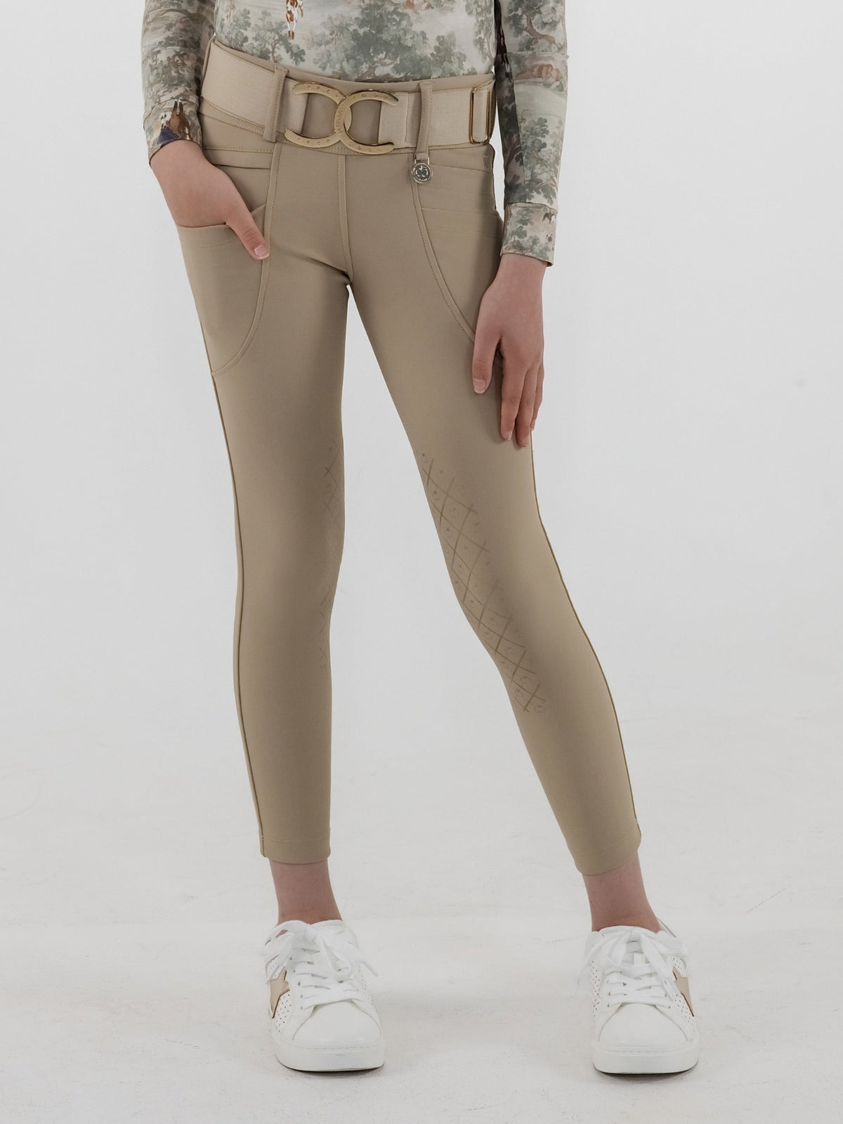 Dapplebay Kids Winter Essential Silicone Knee Patch Tights-Heritage Tan