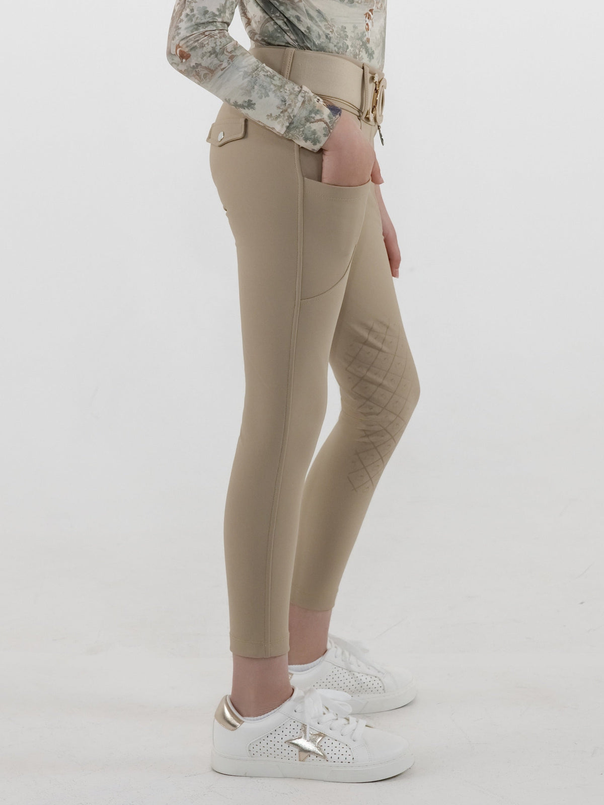 Dapplebay Kids Winter Essential Silicone Knee Patch Tights-Heritage Tan