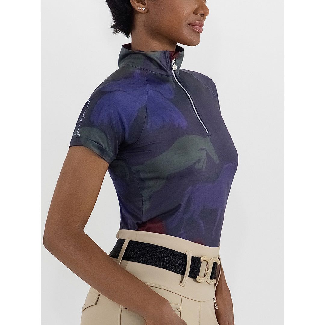 Dapplebay Abstract Horses 1/4 Zip SS Riding Top