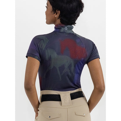 Dapplebay Abstract Horses 1/4 Zip SS Riding Top