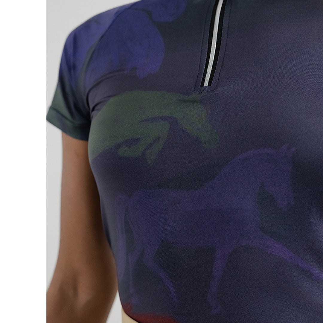 Dapplebay Abstract Horses 1/4 Zip SS Riding Top