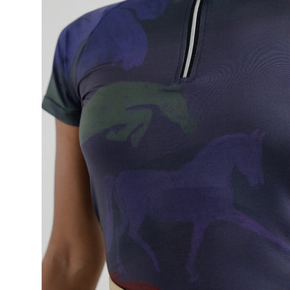 Dapplebay Abstract Horses 1/4 Zip SS Riding Top
