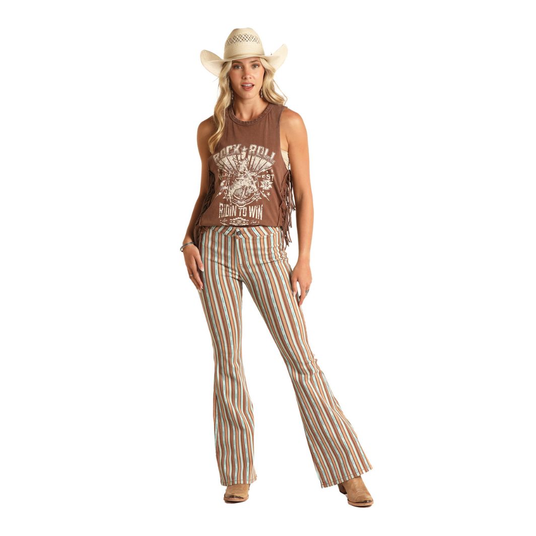 Rock &amp; Roll Denim Ladies Aztec Button Flare Jean