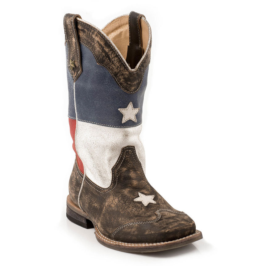 Roper Little Kids American Flag W/Sanded Leather/ Square.Toe Boots