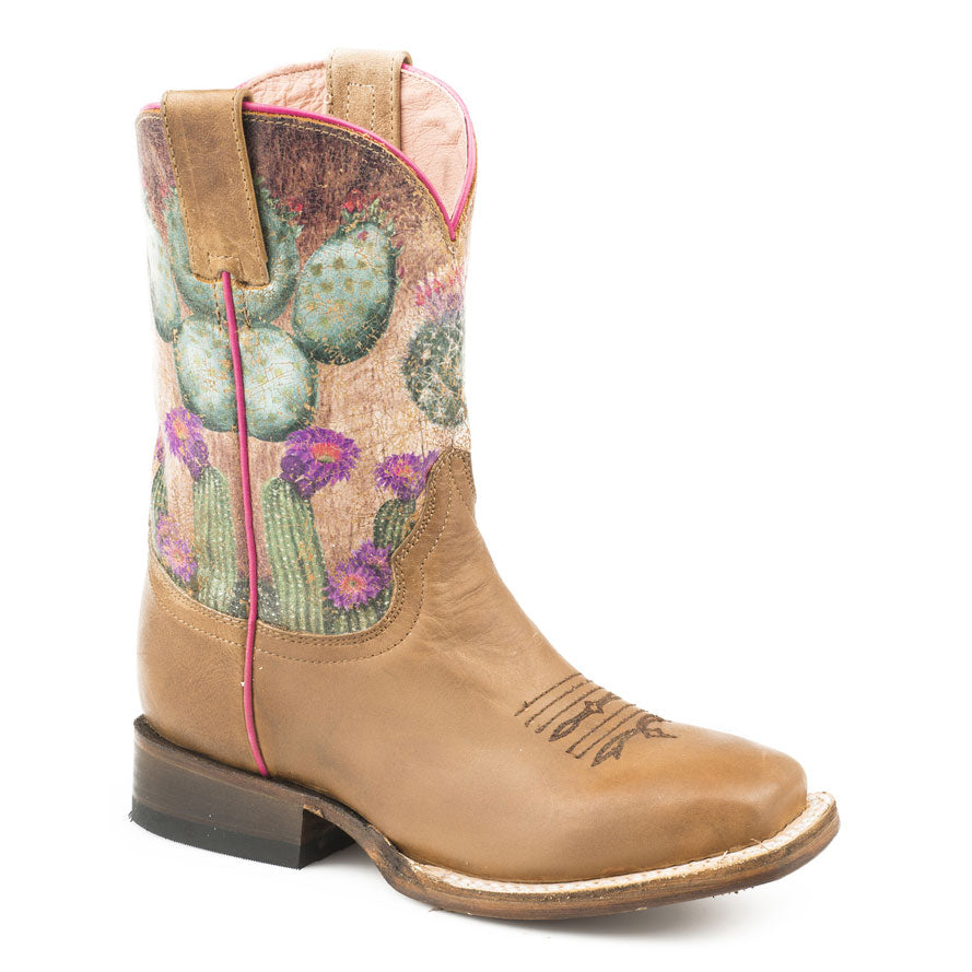 Roper Little Kids Burnish Brown Leather Vamp Boots
