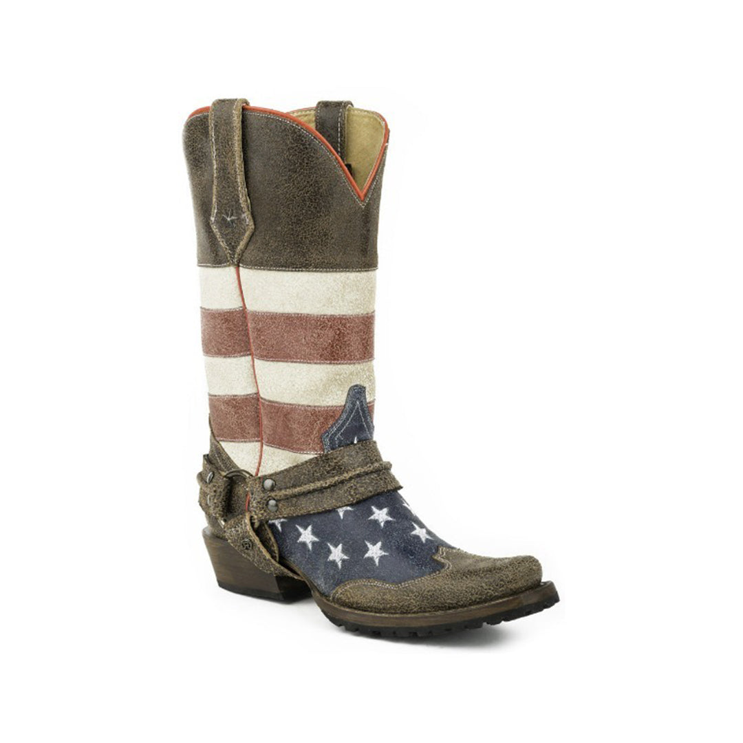 Roper Mens American Flag Biker Boot W/Harness Americana