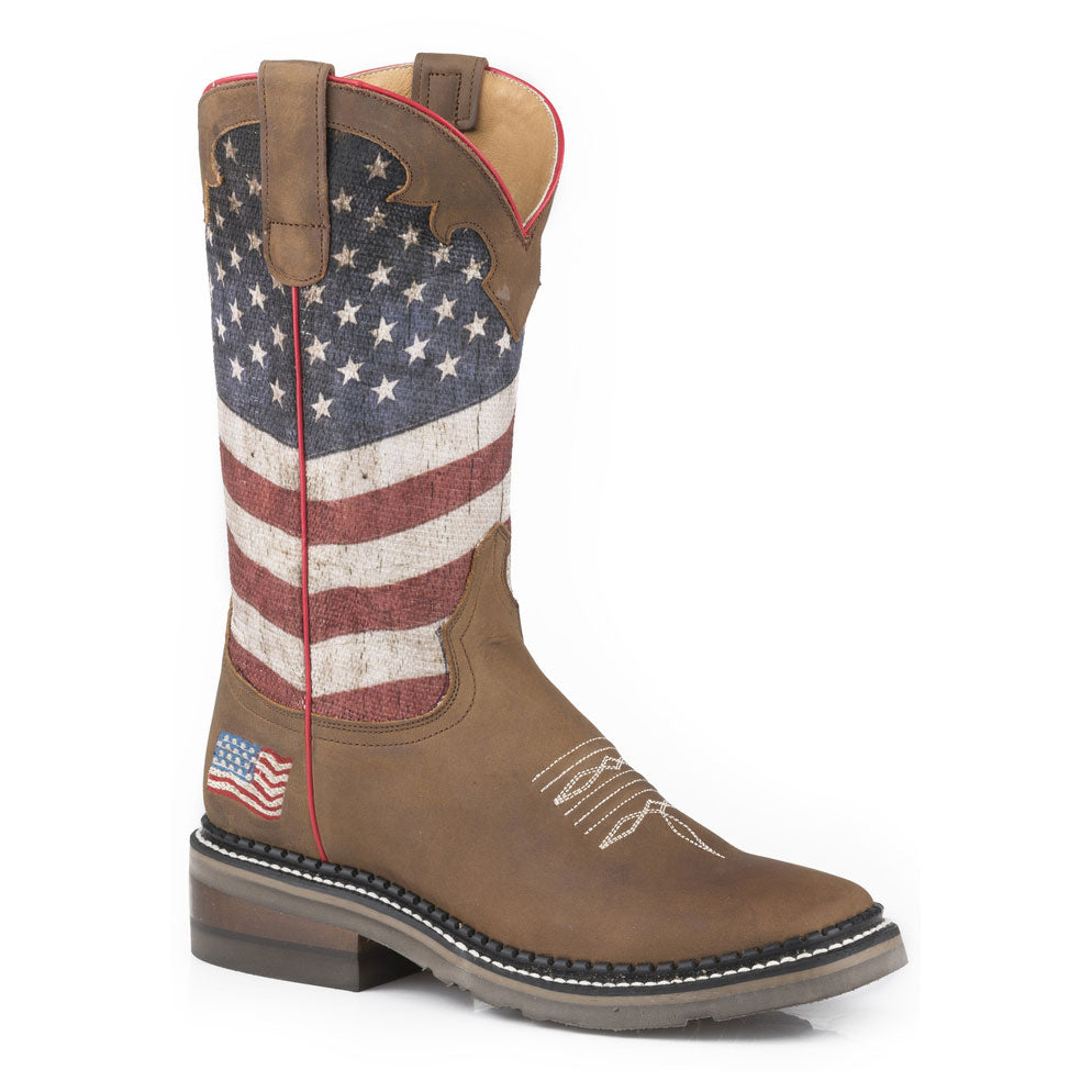 Roper Womens Oiled Brown Leather Vamp And Crown Americana