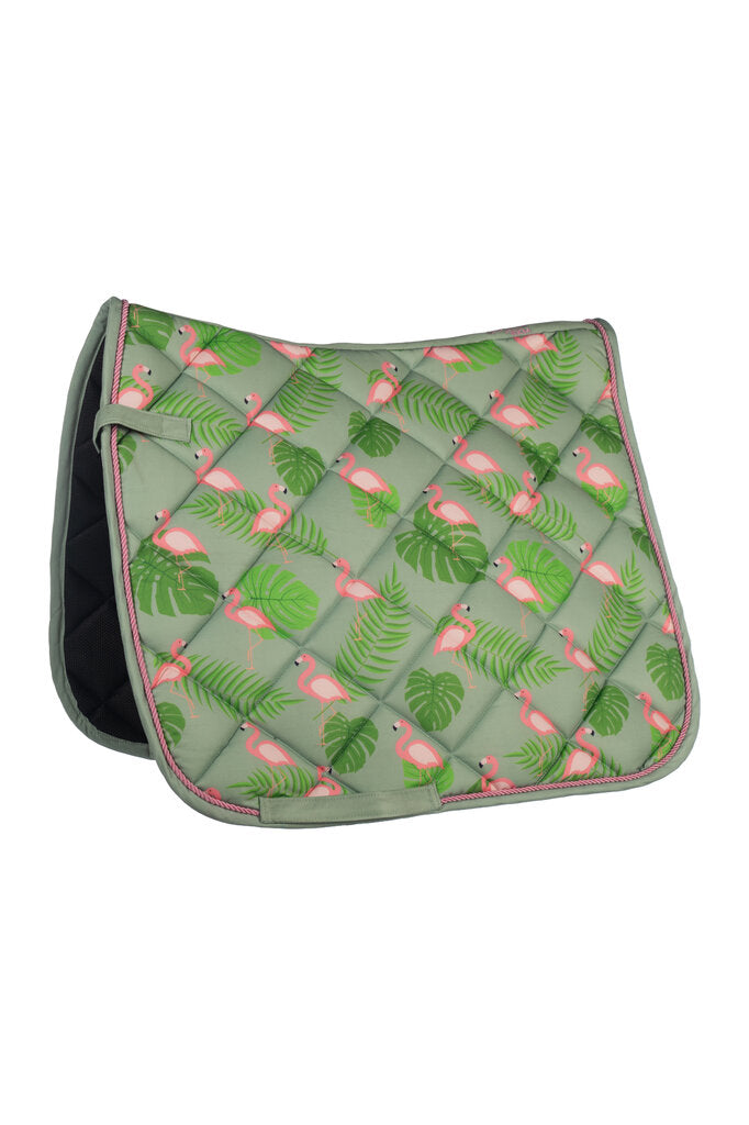 HKM Naples Saddle Cloth-Green/Pink - Breeches.com