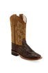 Old West Youth Brown and Tan Canyon Faux Horn Back Gator Print Boot