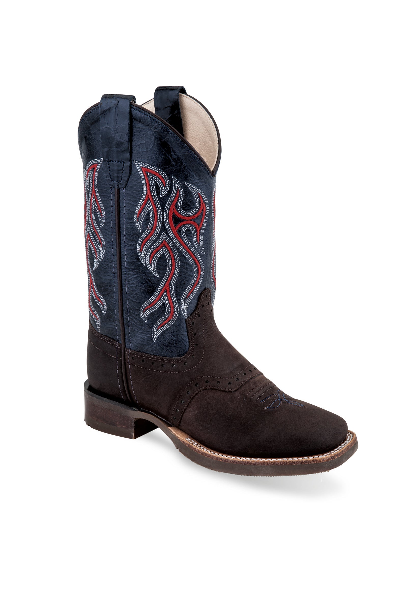 Old West Youth Blue Crunch Broad Square Round Toe Boot