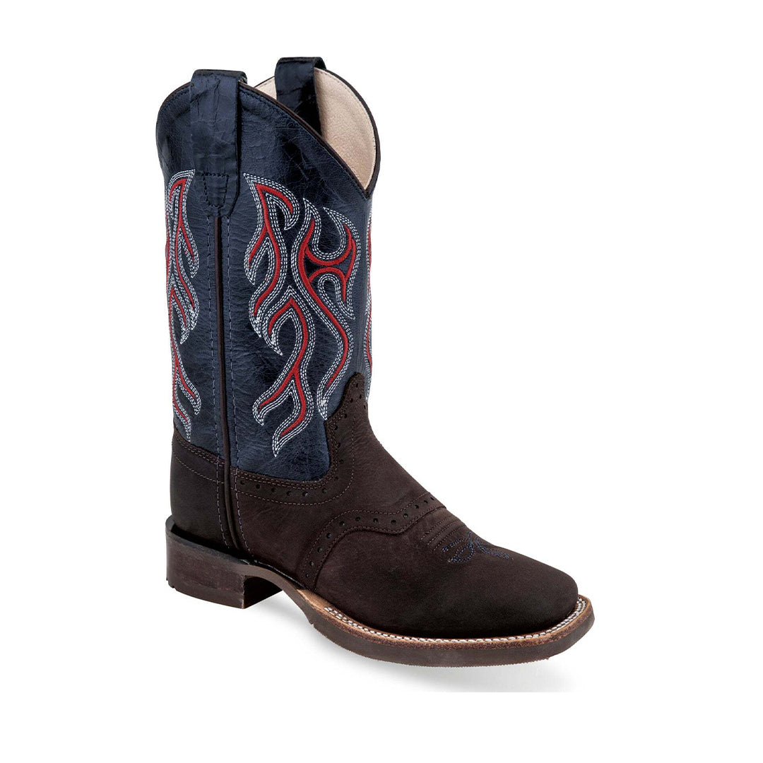 Old West Youth Blue Crunch Broad Square Round Toe Boot