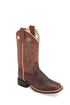 Old West Youth Rugby Brown and Rusty Suede Broad Square Toe Boot