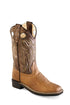 Old West Youth Tan Vintage and Brown Crackle All Over Leatherette Broad Square Toe Boot