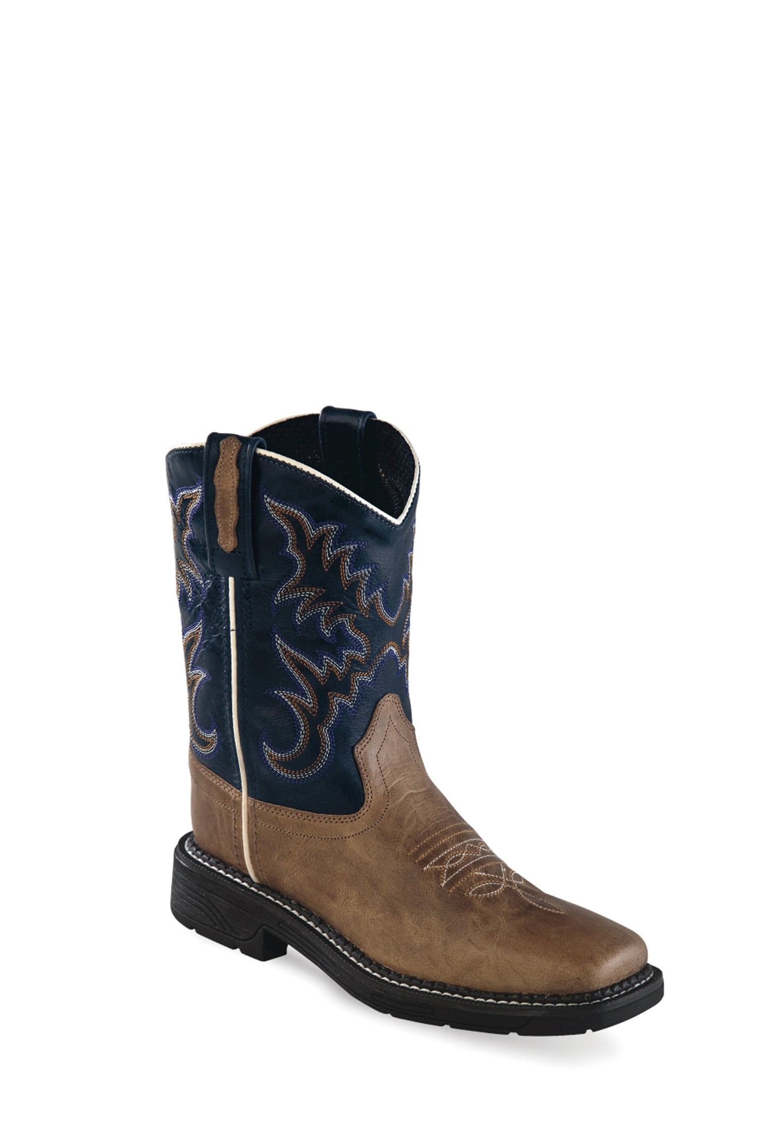 Old West Youth Tan and Blue Crunch Square Toe Boot