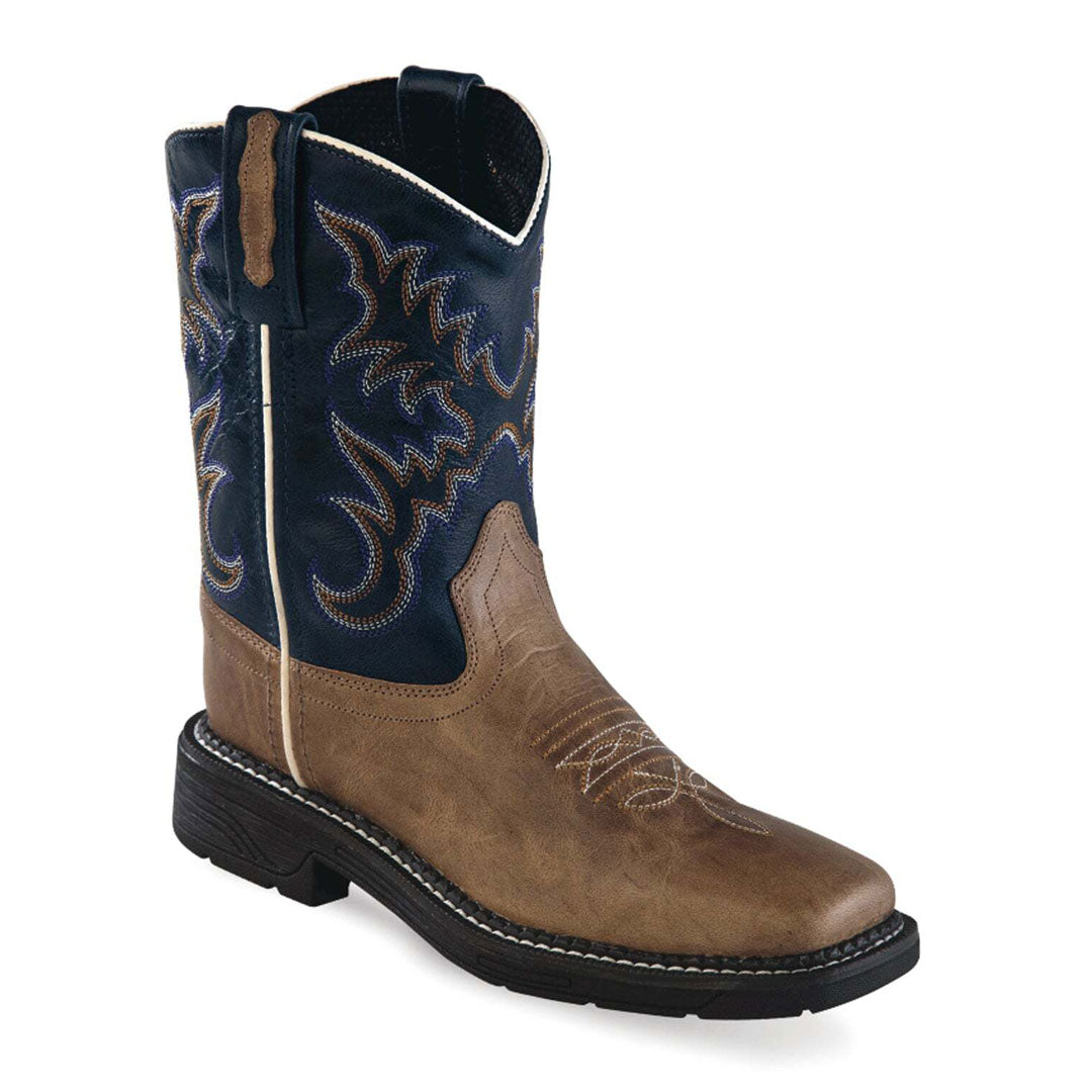 Old West Youth Tan and Blue Crunch Square Toe Boot