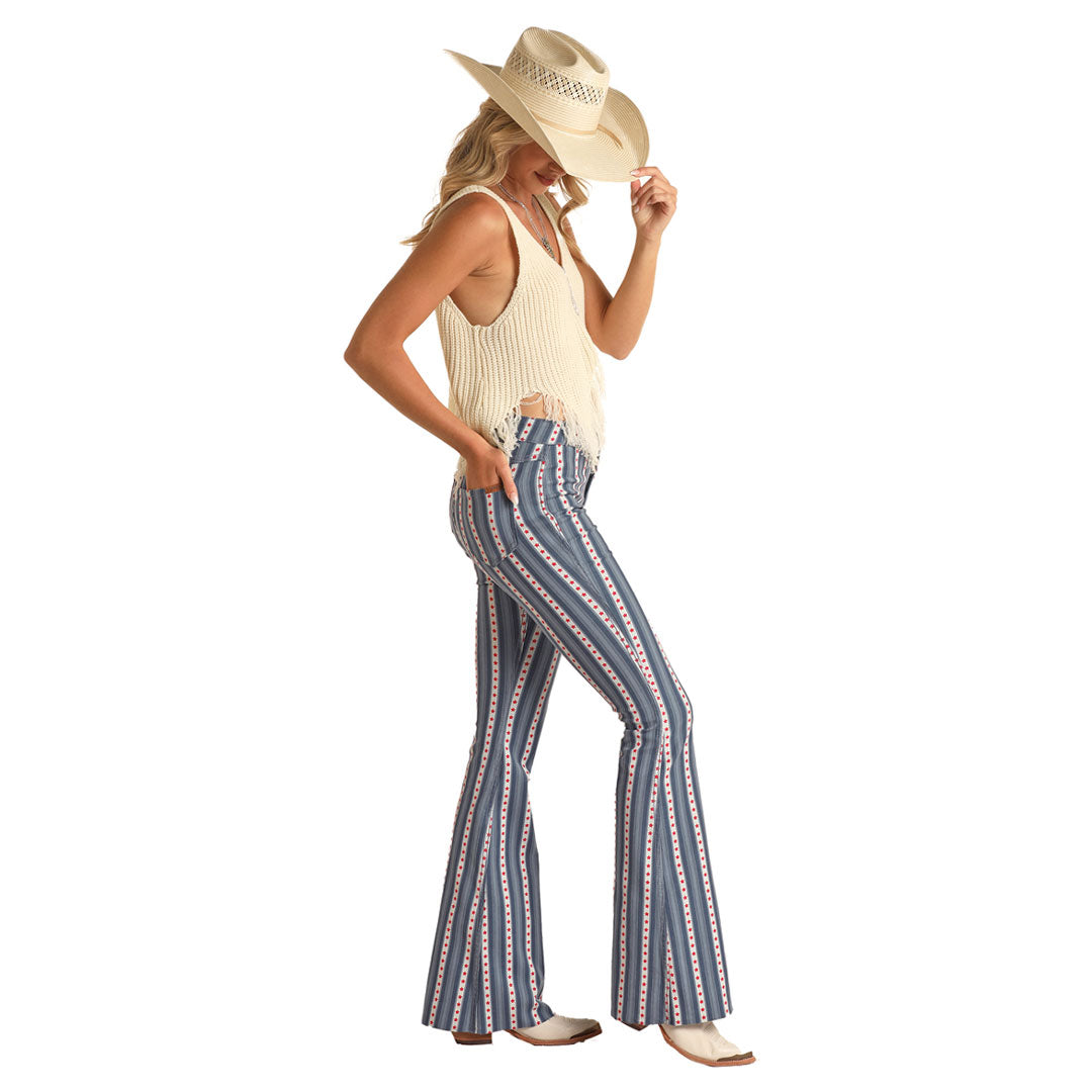 Rock &amp; Roll Denim Ladies Americana Button Flare Jean