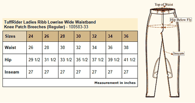 TuffRider Ladies Ribb Lowrise Wide Waistband Knee Patch Breeches - Breeches.com