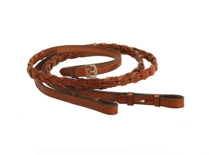 Tory Leather 5/8 Wide Laced Reins With Stud Hook Bit Ends And Stainless Steel Center Buckles- 48&quot;, Black_2