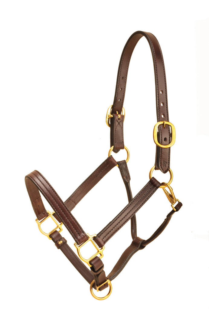 Tory Leather 1 Wide Triple Stitched Halter With Rolled Snap Throat, Adjustable Nose And Solid Brass Hardware- Black, Cob_1