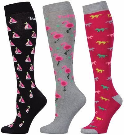 TuffRider Ladies Flamingo/Boat/Horse Knee Hi Socks - 3 Pac - Breeches.com