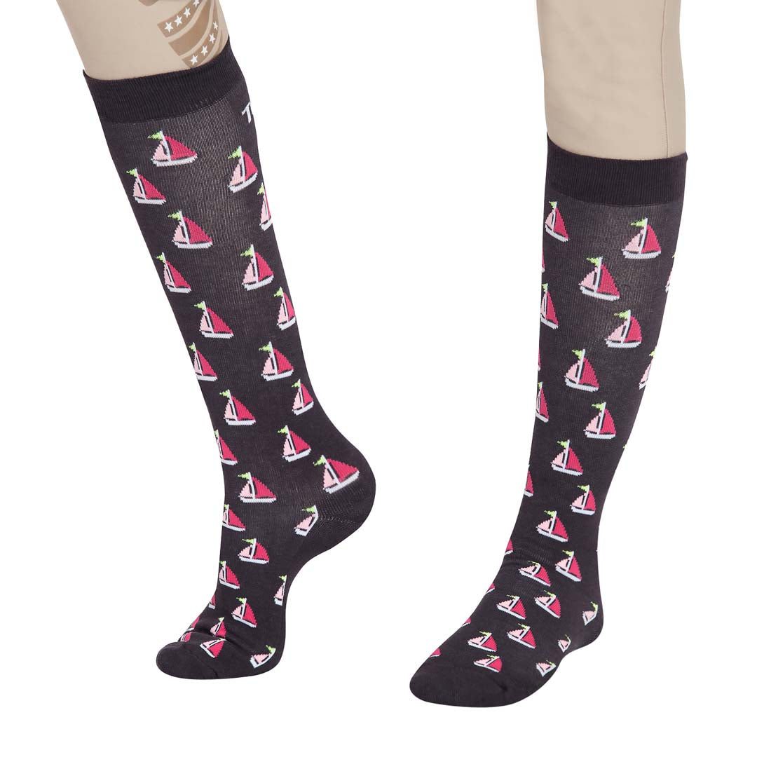 TuffRider Ladies Flamingo/Boat/Horse Knee Hi Socks - 3 Pac - Breeches.com