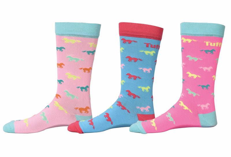 TuffRider Neon Pony Kids Socks - 3 Pack - Breeches.com