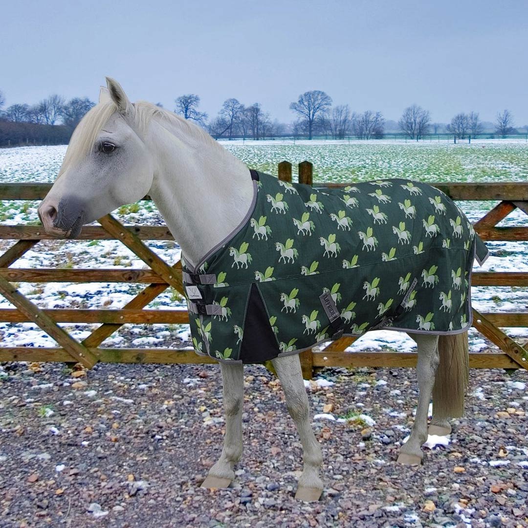 TuffRider 1200D Ripstop 220 GMS Polyfill Pony Horse Print Standard Neck Two Tone Pony Turnout Blanket - Breeches.com