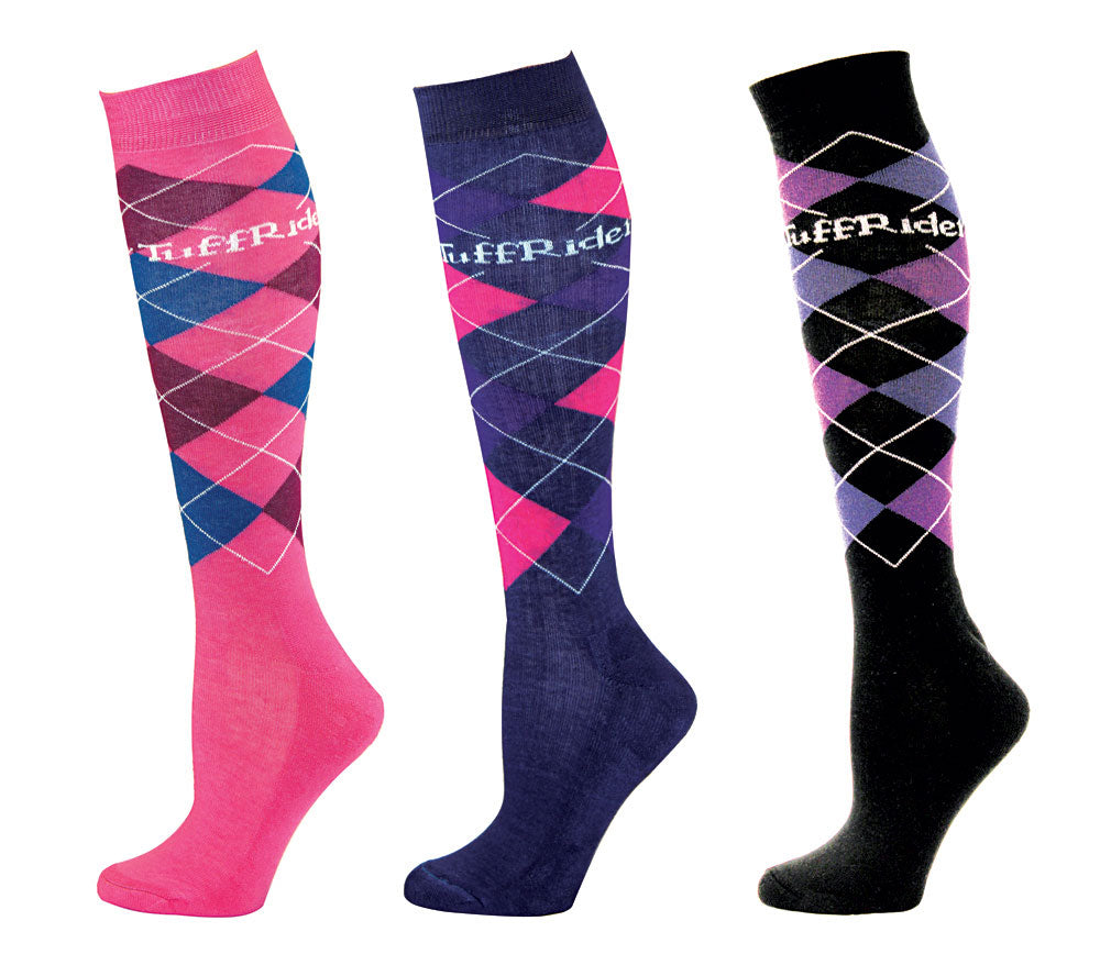 TuffRider Ladies Argyle Knee Hi Socks - 3 Pack - Breeches.com