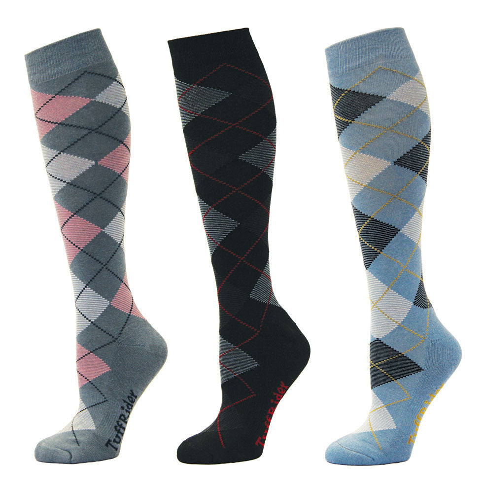 TuffRider Ladies Bamboo Argyle Knee Hi Socks - 3 Pack - Breeches.com