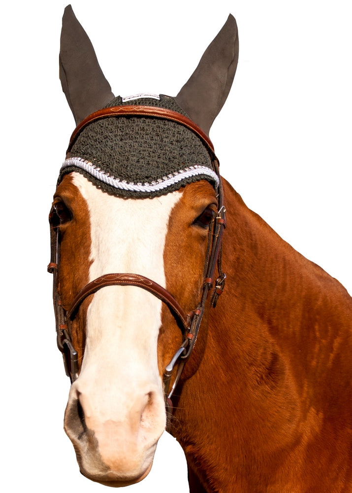 Equine Couture Fly Bonnet with Silver Rope & Crystals - Breeches.com
