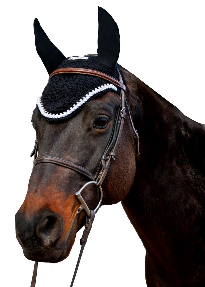 Equine Couture Fly Bonnet with Silver Rope &amp; Crystals - Breeches.com