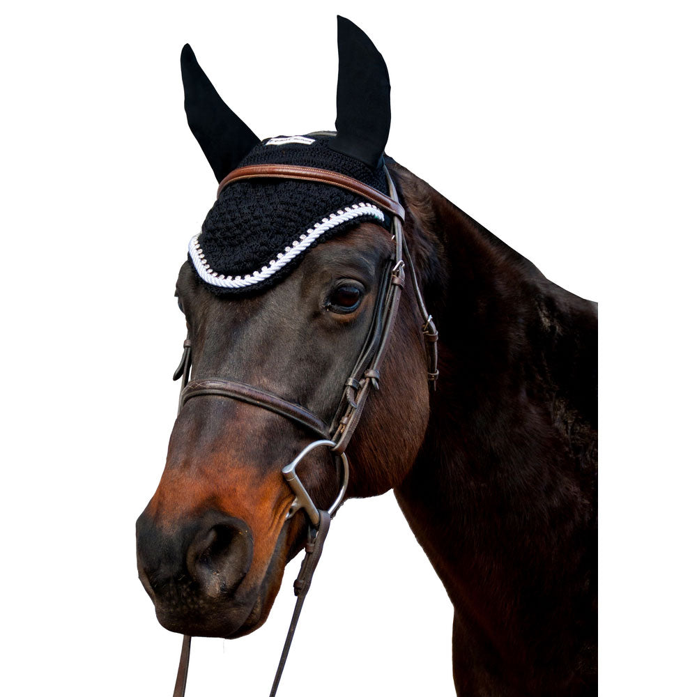 Equine Couture Fly Bonnet with Silver Rope &amp; Crystals - Breeches.com