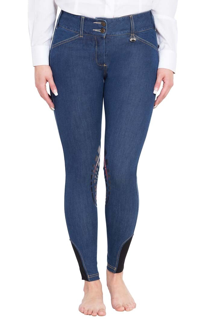 Equine Couture Ladies Calabasas Printed Silicone Patch Denim Breeches - Breeches.com
