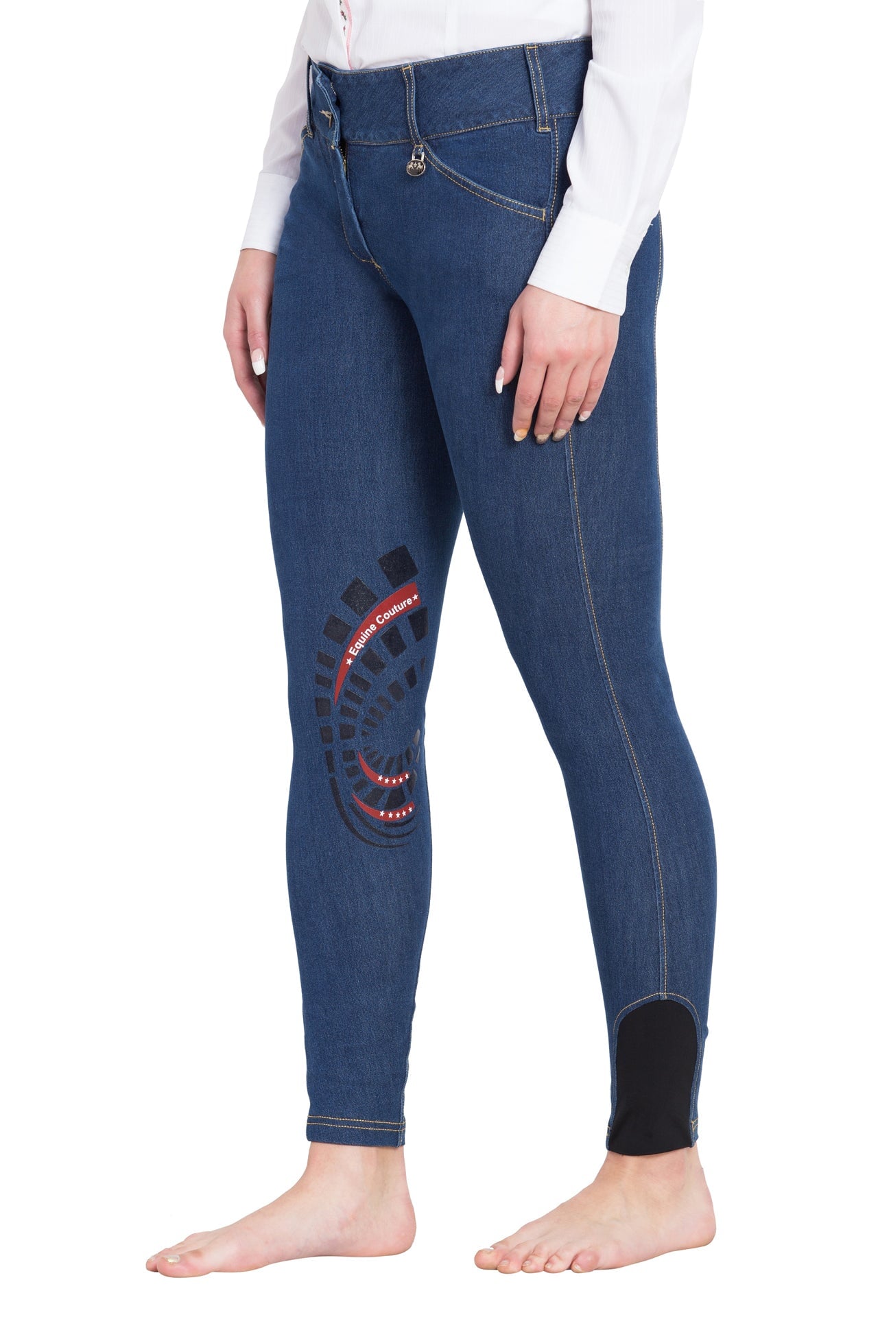 Equine Couture Ladies Calabasas Printed Silicone Patch Denim Breeches - Breeches.com