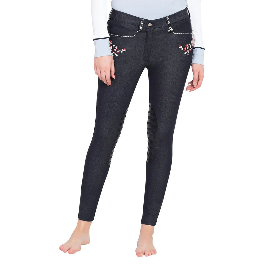 Equine Couture Ladies Alice Denim Embroidered Breeches - Breeches.com