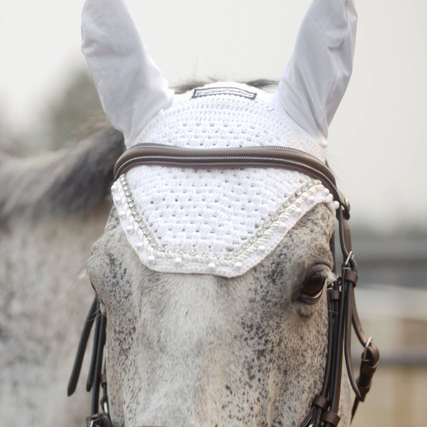 Equine Couture Fly Bonnet with Pearls and Crystals - Breeches.com