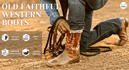 TuffRider Men’s Old Faithful Leather Embroidered Wide Square Toe Western boot - Breeches.com