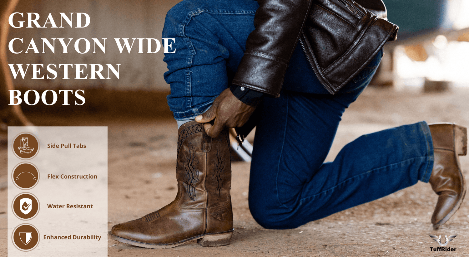 TuffRider Men’s Grand Canyon Leather Embroidered Wide Square Toe Western Boots - Breeches.com