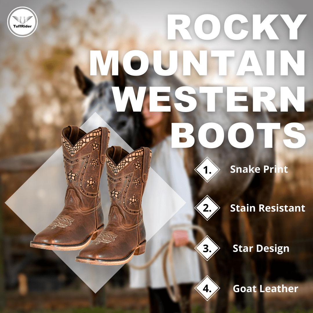 TuffRider Youth Rocky Mountain Star Snake Printed Square Toe Western Boots - Breeches.com