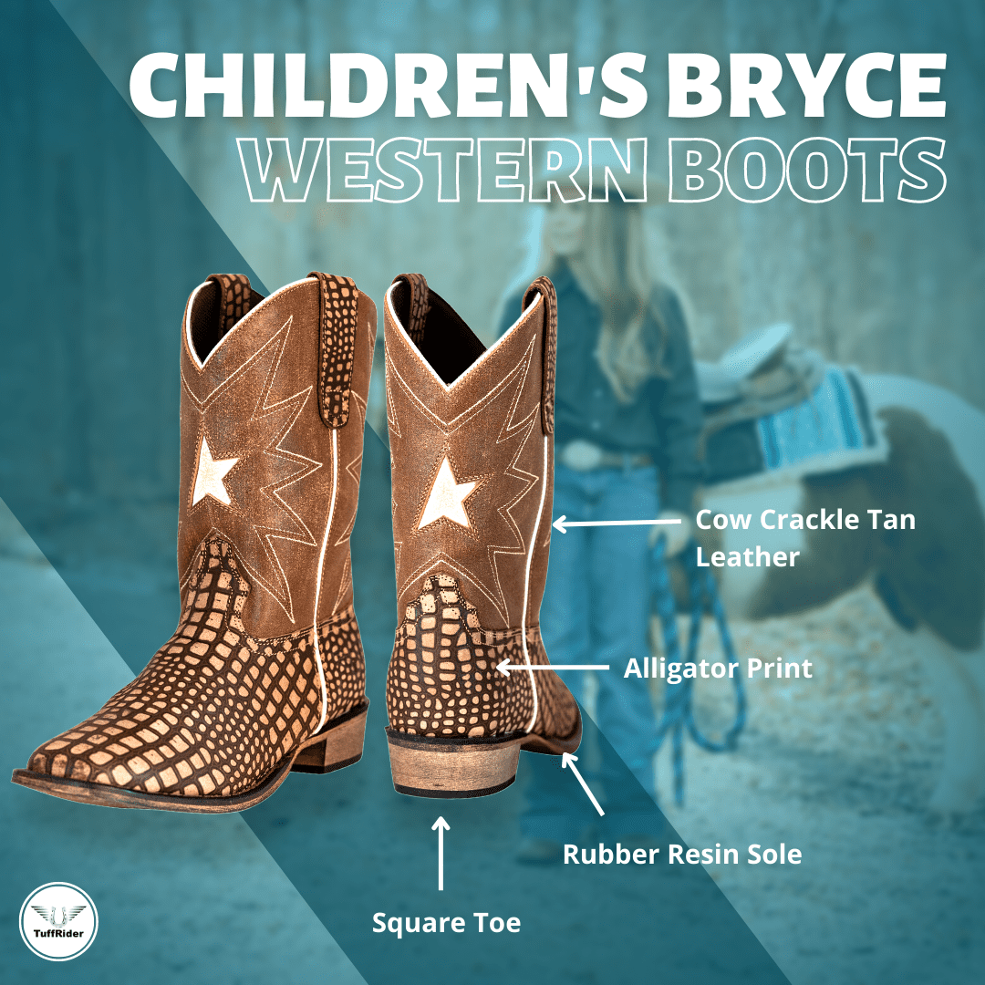 TuffRider Youth Bryce Star Embroidered Alligator Printed Square Toe Western Boots - Breeches.com