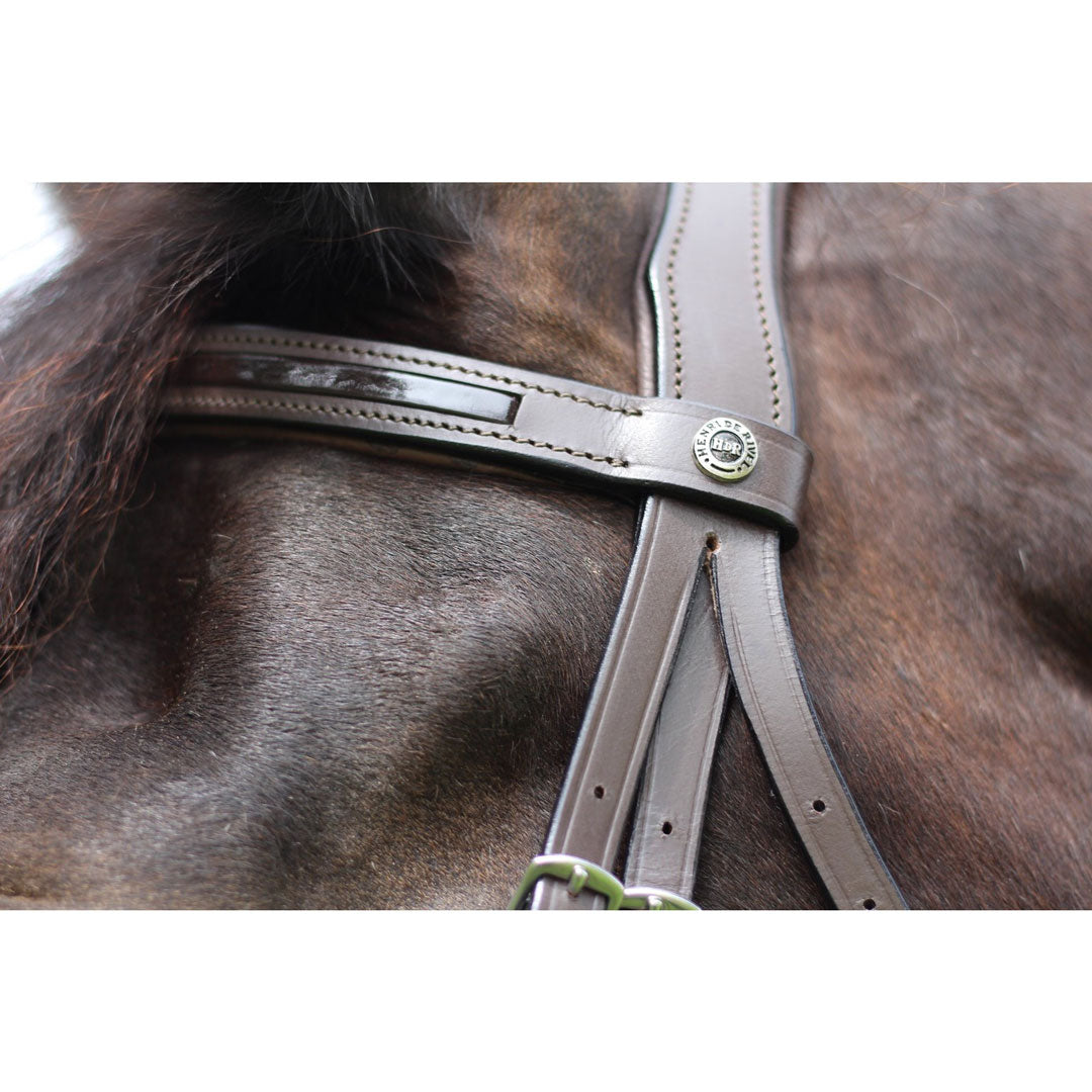 Henri de Rivel Pro Piaffe Mono Crown Bridle with Flash Noseband with Patent Leather and webbed rubber reins with leather stops_2