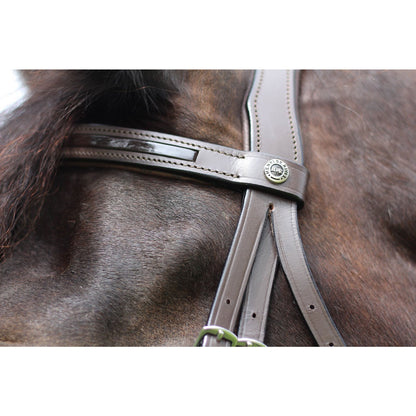 Henri de Rivel Pro Piaffe Mono Crown Bridle with Flash Noseband with Patent Leather and webbed rubber reins with leather stops_2