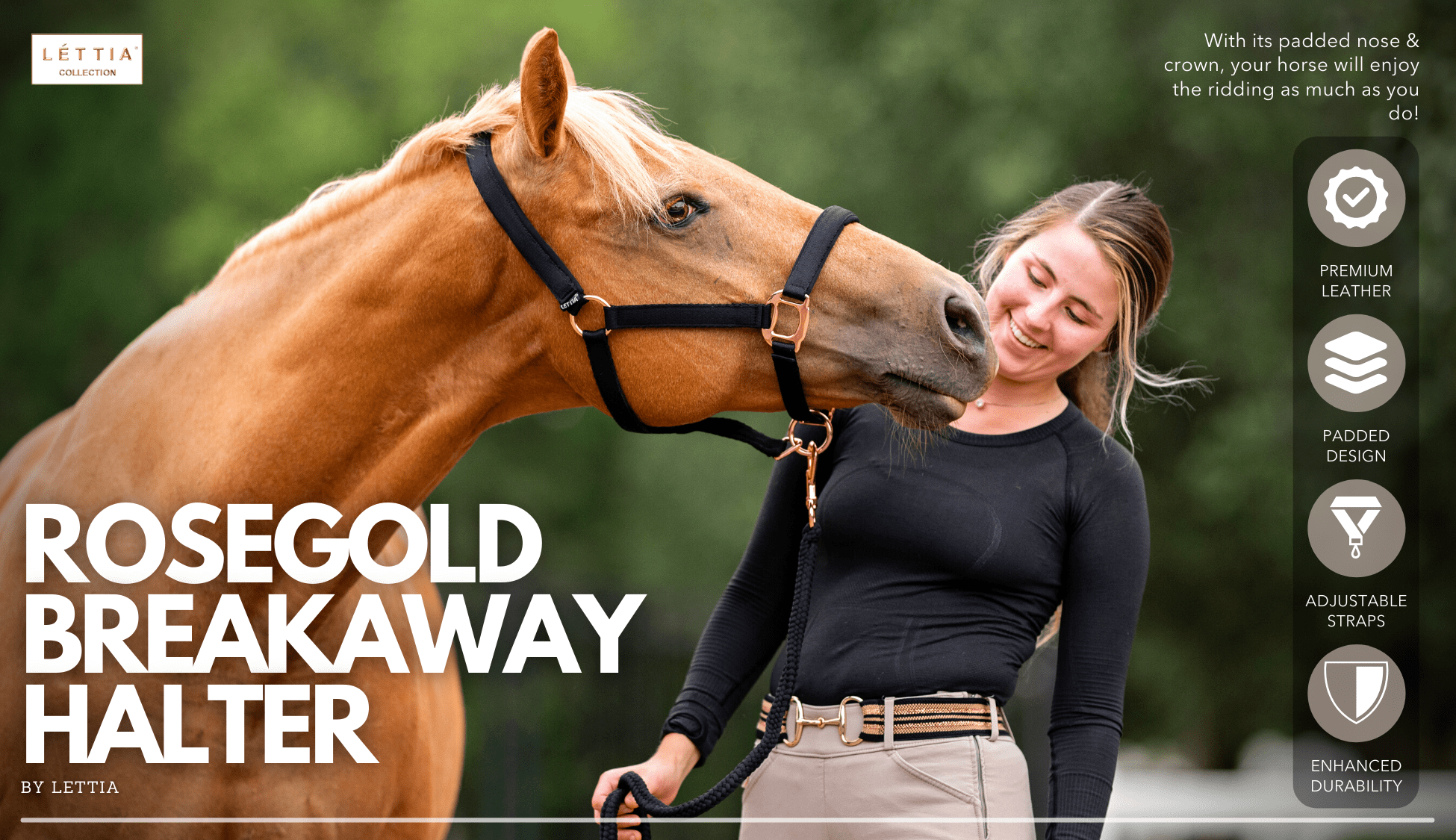 Lettia Rosegold Padded Leather Breakaway Halter - Breeches.com