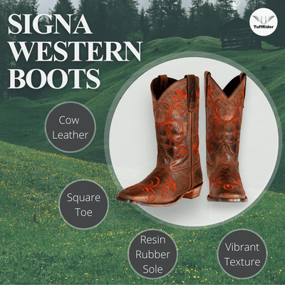 TuffRider Women Signa Floral Embroidered Leather Square Toe Western Boots - Breeches.com
