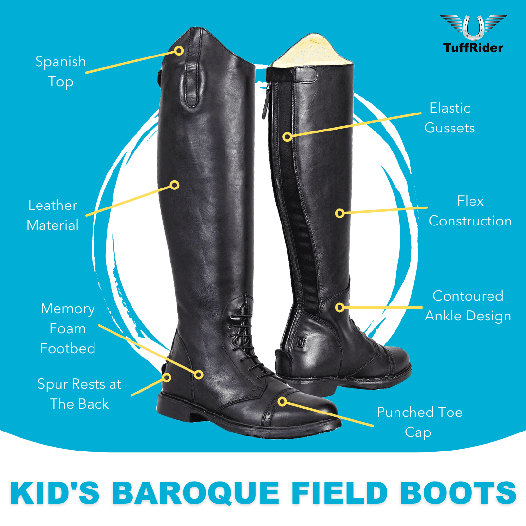 TuffRider Kids Baroque Leather Back Zipper Field Boots in Black - Breeches.com