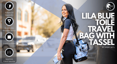 AWST INT’L “LILA” BLUE TOILE PATTERN TRAVEL BAG W/TASSEL - Breeches.com